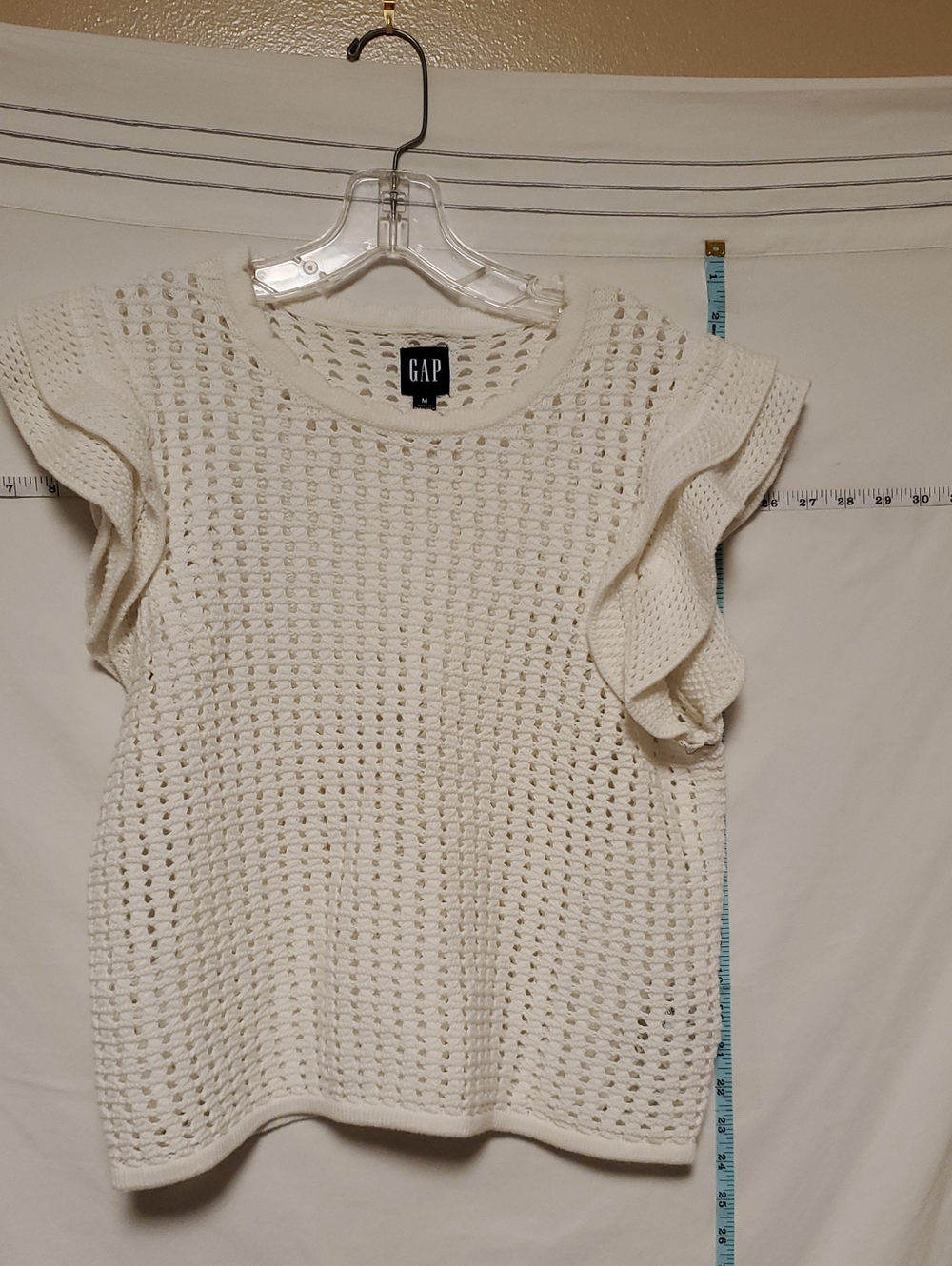 GAP Cream Open-Knit Sleeveless Ruffle Sweater Cotton Med Crochet Cottagecore